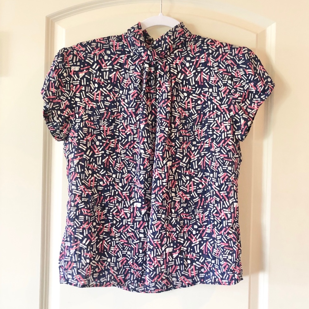 Vintage 90s PS Illustrations Abstract Print Mock Neck Blouse - Size 10
